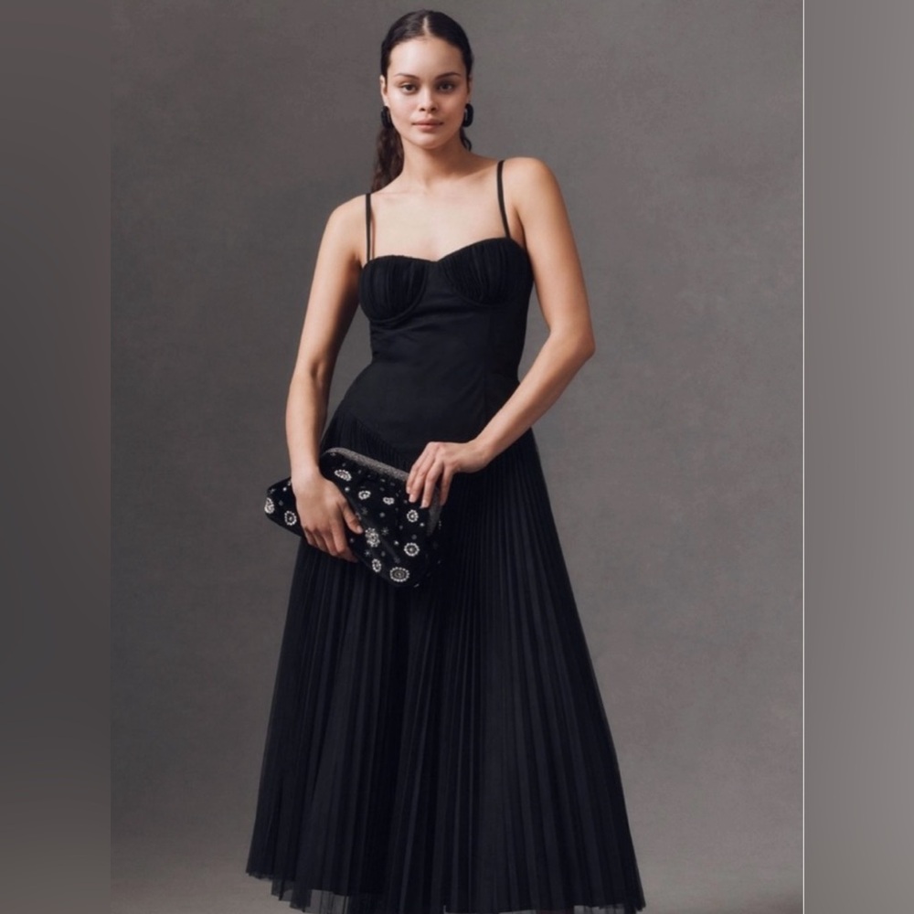 NWT Hutch Amara Corset Pleated Tulle Drop-Waist Fit & Flare Midi Dress Size 6